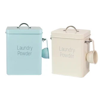  2 елемента Кутии За Съхранение прах за пране с Лъжичка - Бяло и Зелено