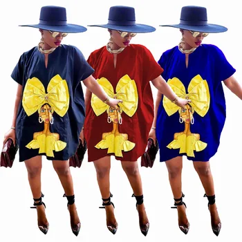  2020 плюс размери, Нов стил, Африканска Дамски дрехи, дашики, модерно рокля с дължина до коляното с принтом