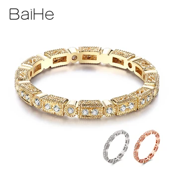  BAIHE Одноцветное 18 k Жълто Злато 0.20 ct H/SI Естествен Диамант, пръстени за мъже, за жени, за Сватба Годеж Мода Fine Jewelry anillos mujer