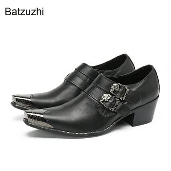  Batzuzhi/мъжки обувки италиански тип, черни модела обувки от естествена кожа с остър бомбе, мъжки модни вечерни/сватбени/бизнес обувки, 38-47