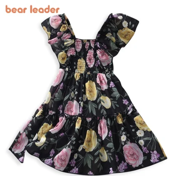  Bear Leader/ Рокля на Принцеса За момиченца, Модни Детски Вечерни Рокли с цветен Модел, Всекидневни Шифоновый Костюм с рюшами, Сладка рокля с къдри, от 3 до 7 години