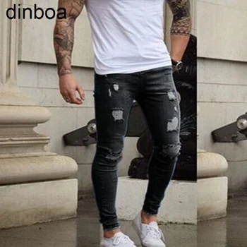  Dinboa-2022 Висококачествени Нови дънки Y2k, Бели Издържат Тесни дънки с малки крака, европейски и американски мъжки Тесни улични дънки