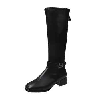  Gioio/Нови дамски ботуши до коляното от изкуствена тъкан с остри пръсти, кафяви пикантни обувки 