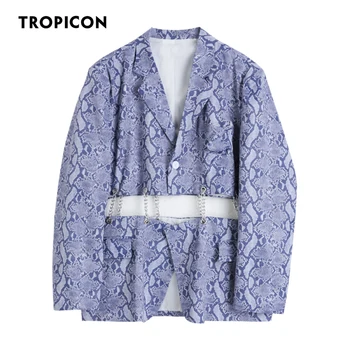  TROPICON змия принт в синьо женски блейзър оверсайз есен якета и палта мода 2020 Шивач яке на един бутон градинска