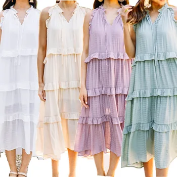  WEIN на Едро на стоки за бизнес рокли за Жени 2022, Елегантна Многослойно рокля Midi в стил Мозайка, Бяло, Розово, Всекидневното