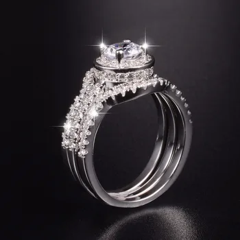  Дамски Модни Имитация Бриллиантового Пръстен върху пръста на 3-в-1 10-каратный бяло златно покритие КАМЪК Сватбени и Годежни пръстени за двойката булки