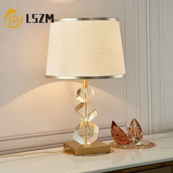  Златен Ръб на Абажура Квадратна Кристален Настолна Лампа за Спални Хол Нощна Лампа Модерна Европейска Кристален Лампа E27 Осветление