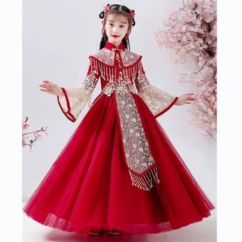  Китайското Традиционно Пролетта и есента Рокля Hanfu за момичета, Детски Костюм, Костюм Тан, Детска Червена коледна дрехи, Рокли за Cosplay