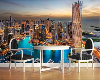  Най-новите 3D стенописи,3D Дубай нощен град сцена залез HD стенописи, всекидневна с телевизор, диван спалня фон тапети
