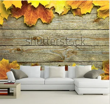  Потребителски 3D стенописи, есенен фон с цветни листа върху дървена дъска, хол разтегателен ТЕЛЕВИЗИЯ стените в спалнята тапети