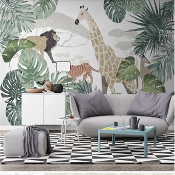  Скандинавски тропическо растение, животно жираф 3d тапети, хол телевизия стенни спалня по поръчка 3d стенопис