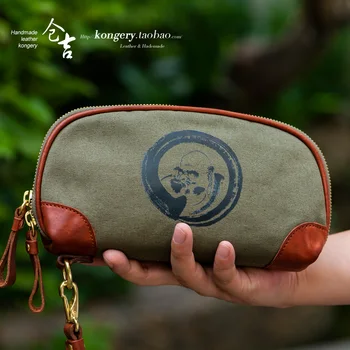  ★ Ръчна ръчна чанта Kurayoshi, холщовая ръчна чанта, дълга кожена кесия, практичен мъжки и женски пакет, голям портфейл