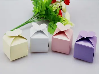  100 подарък кутии за сватбени шоколадови бонбони от Перламутровой хартия във формата на сърце / Бяло, Бежово, Лилаво, Розово