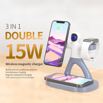  15 Вата 3 в 1 Двойна Магнитно Безжично зарядно за iPhone 12 Pro Max/13 Зарядни устройства за Apple Watch 6 Airpods Pro 2 И 3 Притежателят на зарядното устройство