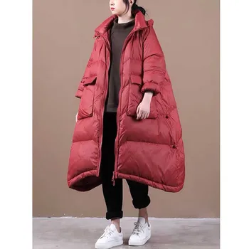  2021 ново дамско ежедневното палто голям размер с много подолом, однотонное палто оверсайз, джоб, яка-часова яке на утином топола с подвижни шапка, палто пуховое
