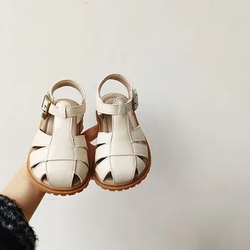  2022 летни детски сандали от естествена кожа с пръсти, детски нескользящие обувки с меко дъно 