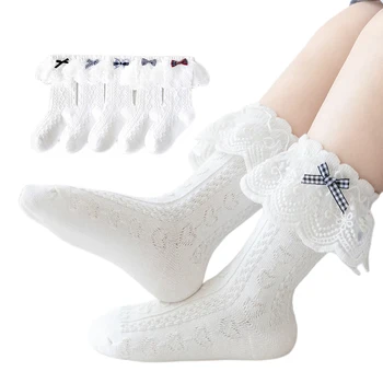  2023 Детски чорапи Есен Зима Нови Памучни Чорапи Дишащи Свързани с Лък за момичета