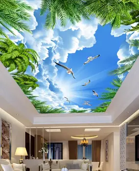  3d модерни тапети монтиране на таван и Синьо небе, бяла чайка тапети художествена живопис начало декор на 3d таван