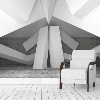  3D Промишлени Сиви Архитектурни Геометрични Тапети С Геометричен Модел За Хола Спалня на Фона на Стенни Фотообои Papel De Parede