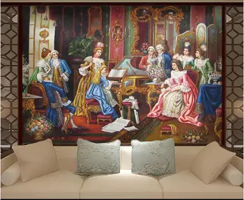  3d фотообои на стената дворец в европейски стил, маслени бои, фигурки, произход, начало декор, тапети за стени, на рула