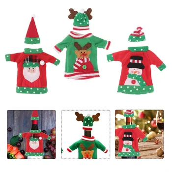  3шт на Торби за Многократна употреба Червена Бутилка Украса на Коледна Бутилка Облекло Бутилки Топперы Подарък-Коледна Бутилка Обвивка