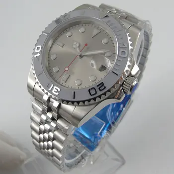  40 мм сапфирен кристал автоматично мъжки часовник календар Сив циферблат механизъм miyota 8215 керамични bezel поставяне на Юбилейна Каишка