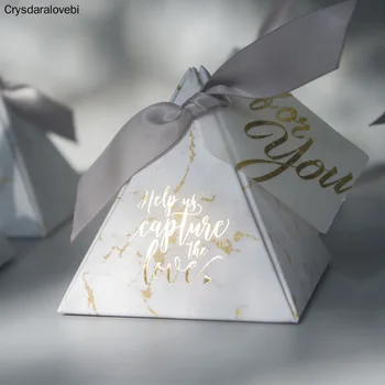  50 бр./лот, Триъгълни и Пирамидални подарък кутия, сватбени сувенири и подаръци, кутия шоколадови бонбони, сватбени подаръци за гостите, сватбени декорации