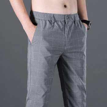  ANASTAS Летни Тънки Английски Изпъстрен всеки ден с Широки Мъжки Панталони са Модерни Висококачествени Сиви Черни Панталони Директни Дълги Класически Бизнес