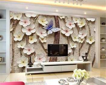  Beibehang Потребителски тапети 3D цвете, пеперуда перлено бял ТЕЛЕВИЗИЯ фон на стената декорация на дома дневна спалня 3d тапети