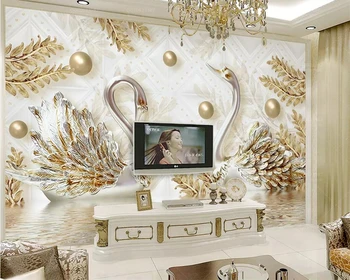  Beibehang Тапети стенопис декорация на дома фон златни 3d лебед листата на вода модел бижута ТЕЛЕВИЗИЯ фон на стените, 3d тапети
