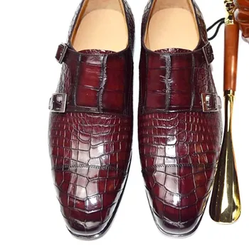  Chue/ Нова лятна мъжки обувки от крокодилска кожа, ръчно изработени по поръчка, бизнес тренд односложная мъжки обувки с катарама и ниски берцем