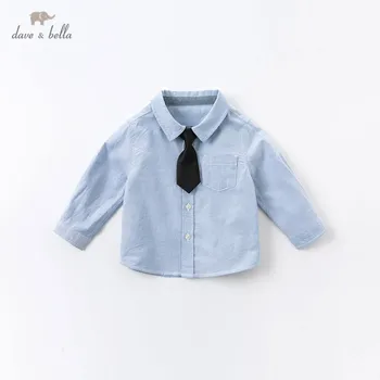  DBA14629 дейв bella/есенни обикновена риза с подвижна вратовръзка за малки момчета, върхове за деца, детски дрехи с високо качество