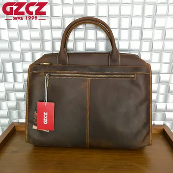  GZCZ Качествена Мъжка чанта-месинджър от Естествена Кожа, Вместительные Училищни Чанти за Студенти, през Рамо, Ръчна Чанта-тоут, Чанти за рамо