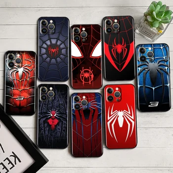  Marvel Spiderman Отмъстителите Стръмен Черен Калъф За Телефон iPhone 14 13 12 Mini 11 XS-Pro Max X XR 8 7 6 Плюс 5 SE 2020 Мек Калъф Capa