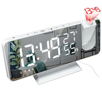  Mrosaa Led Digitale Wekker Horloge Tafel Elektronische Desktop Klokken Usb Wakker Fm Radio Tijd Projector Snooze Functie 3 kleur