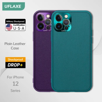  UFLAXE Първоначалната Прост Кожен Калъф за Apple iPhone 12 Pro Max iPhone 12 Mini Защитно покритие на Камерата Удароустойчив Твърд Корпус