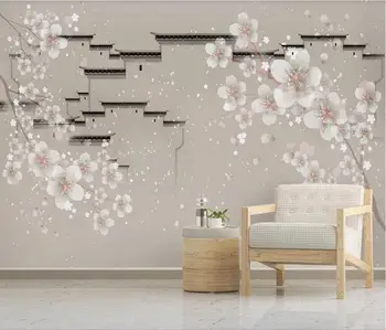  XUE СУ Потребителски тапети стенопис нов китайски стил, ръчно рисувани с мастило цвете сливи пейзаж на фона стенни декоративна живопис
