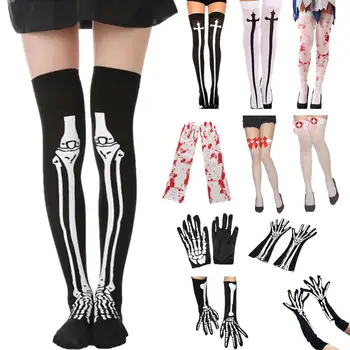  Готически Чорапи Хелоуин 3D Ръкавици С виртуален скелет Чорапи За Cosplay, Вечерни Карнавалните Костюми Чорапи, медицински Сестри Кървави Чорапи