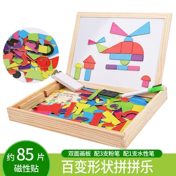  Дървена богат на функции пъзел е пъзел игра, детски пъзел с двустранна магнитна дъска за рисуване, правописни музикални играчки M49