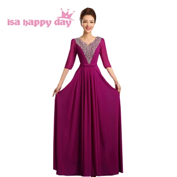  елегантна шифоновое рокля с v образно деколте лилав на цвят, женски-дълга елегантна вечерна вечерна рокля 2020, рокли, нова мода 2015 H3582
