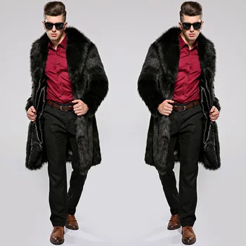  Есенно-зимно палто от лисьего кожа, Ново мъжко Палто, в европейския и американския стил, Дълъг Топ с Голям Размер, Топло и ежедневни Ветровка