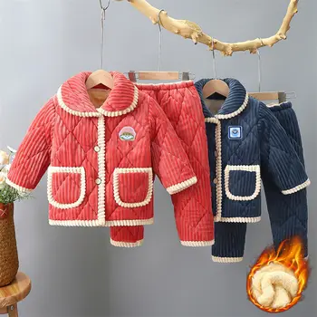  Есента и зимата 2022, детски velvet сгъсти пижамный костюм, фланелен комплекти топла домашна дрехи за момчета и момичета от 4-10 години