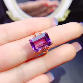  Естествено бразилско пръстен с аметистом Мистерия purple 925 сребърна поставяне на Seiko 10x14 мм
