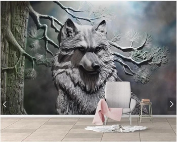  Изработена по поръчка на 3D хартия de parede, щампована фреска с изображение на горски вълк за хола спални разтегателен фон на стената за декорация на дома тапети