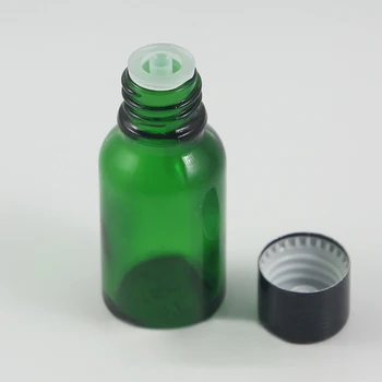  Китай доставчици 15 мл зелена стъклена бутилка за етерично масло с черна алуминиеви винтови капачки-капкомер, бутилка за пипети за течности, 0,5 мл