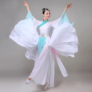 Китайски класически танц костюм Ханфу женски елегантен китайски вятърна марля традиционен китайски танц костюм