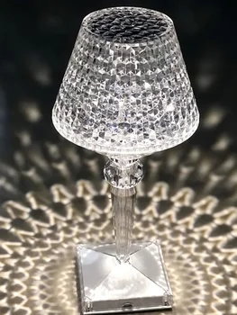  Кристален Настолна Лампа с Докосване, Луксозна Лампа за Спалня с USB-Зарядно Устройство, Безстепенно Затемняющий Акрилни Лампа Luminaria De Mesa
