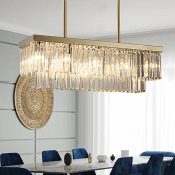 Луксозна модерна полилей за трапезария, домашен интериор, злато/хром кристална лампа, правоъгълен кухненски остров led лампа cristal