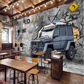  На европейския и Американския Индустриален Вятър Автомобил е Счупена Стена Бар кафе-сладкарница Фон Тапети с Ремонтна Работилница за Декор на Стената Тапет 3D