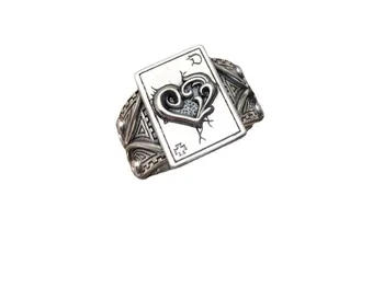  Нов S925 Сребро Мъжки персонализирани квадратен покер любов пънк ратан трева хип-хоп тайское сребърен пръстен